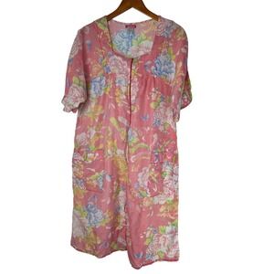 Kohana Women's Pink‎ Floral Short Sleeve Duster Robe Pockets Size XXL